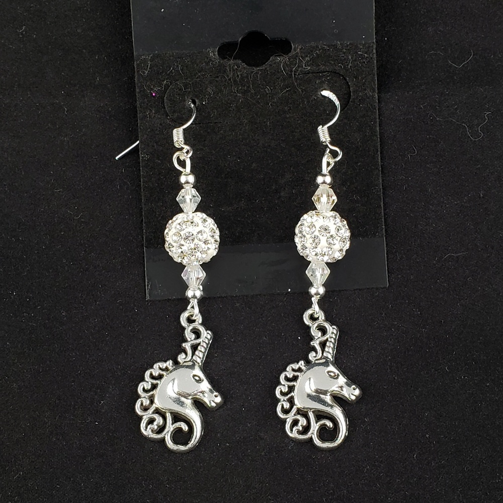 Crystal Silver Unicorn Earrings